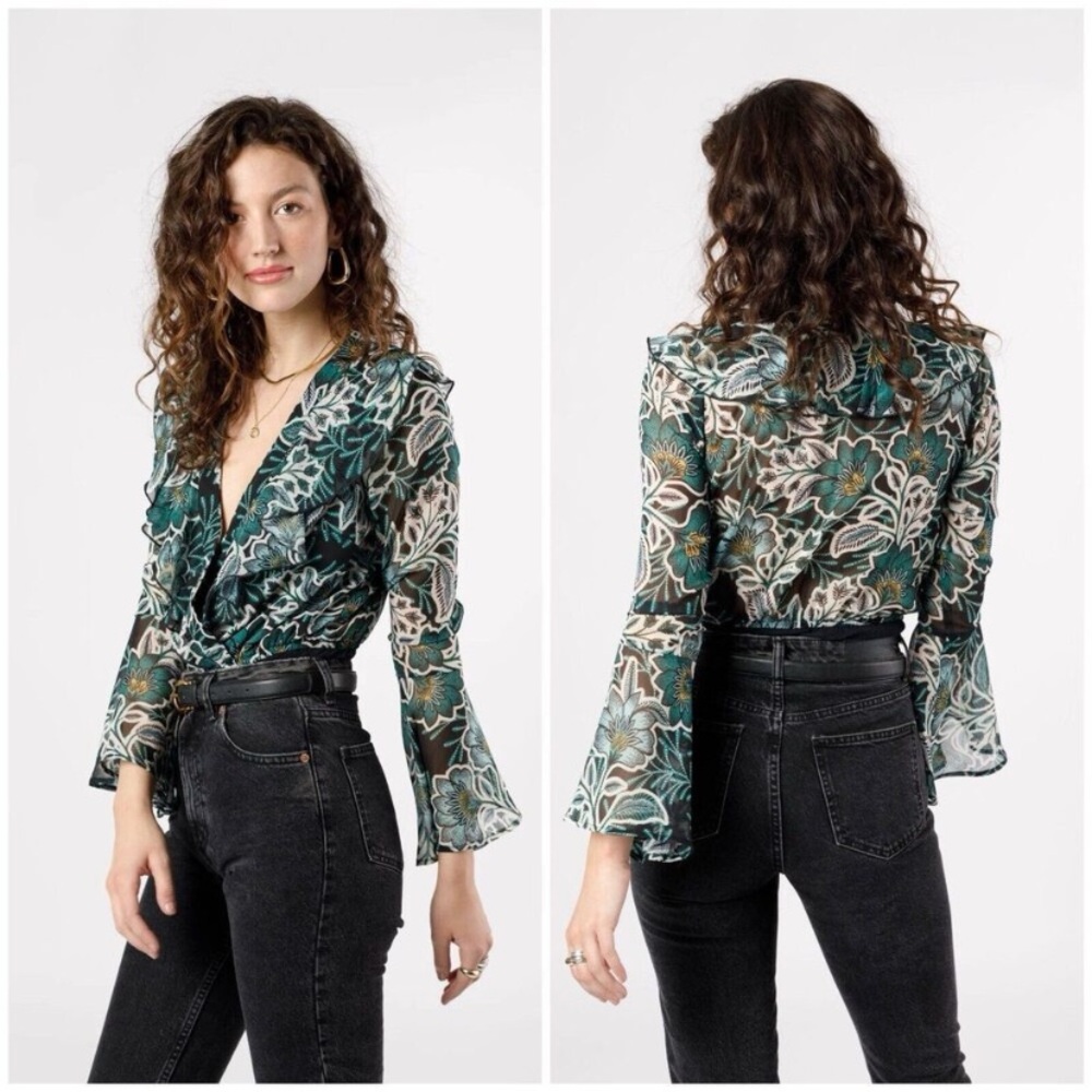 $79 NWT Band of the Free Bonnie Emerald Floral Long Sleeve Bodysuit M